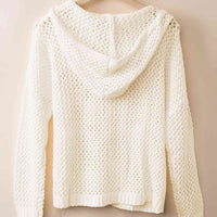 Openwork Lace-Up Hooded Sweater