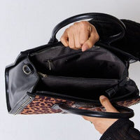 David Jones Leopard Contrast Rivet Handbag