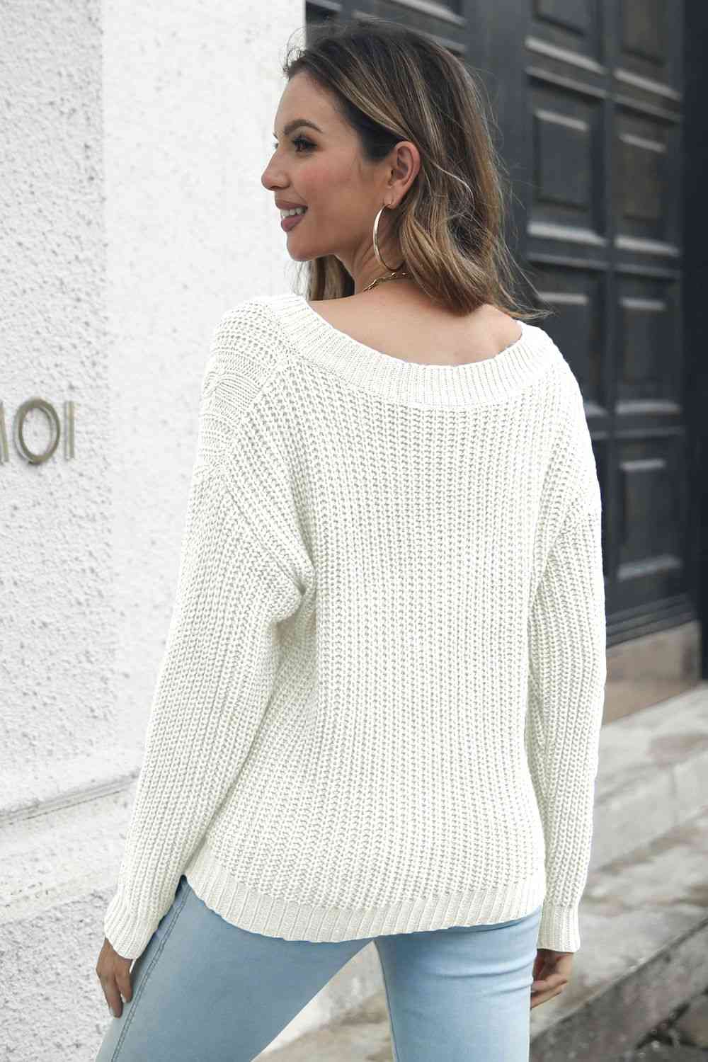 Cable-Knit V-Neck Sweater