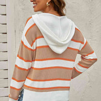 Striped Drawstring Hooded Sweater