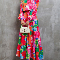 Printed Off-Shoulder Balloon Sleeve Tiered Dress
