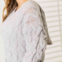 Woven Right Cable-Knit Hooded Sweater
