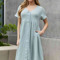 Sweet Lovely By Jen Full Size Button Down Midi Dress