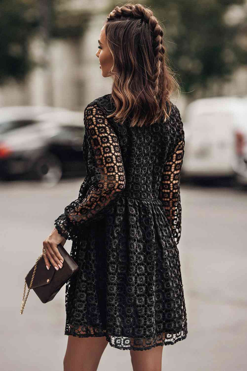 Buttoned Empire Waist Lace Dress