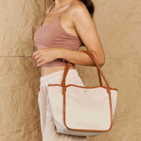 Fame Beach Chic Faux Leather Trim Tote Bag in Ochre
