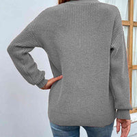 Cutout V-Neck Rib-Knit Sweater