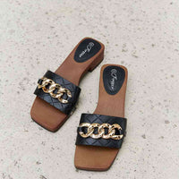 Forever Link Square Toe Chain Detail Clog Sandal in Black