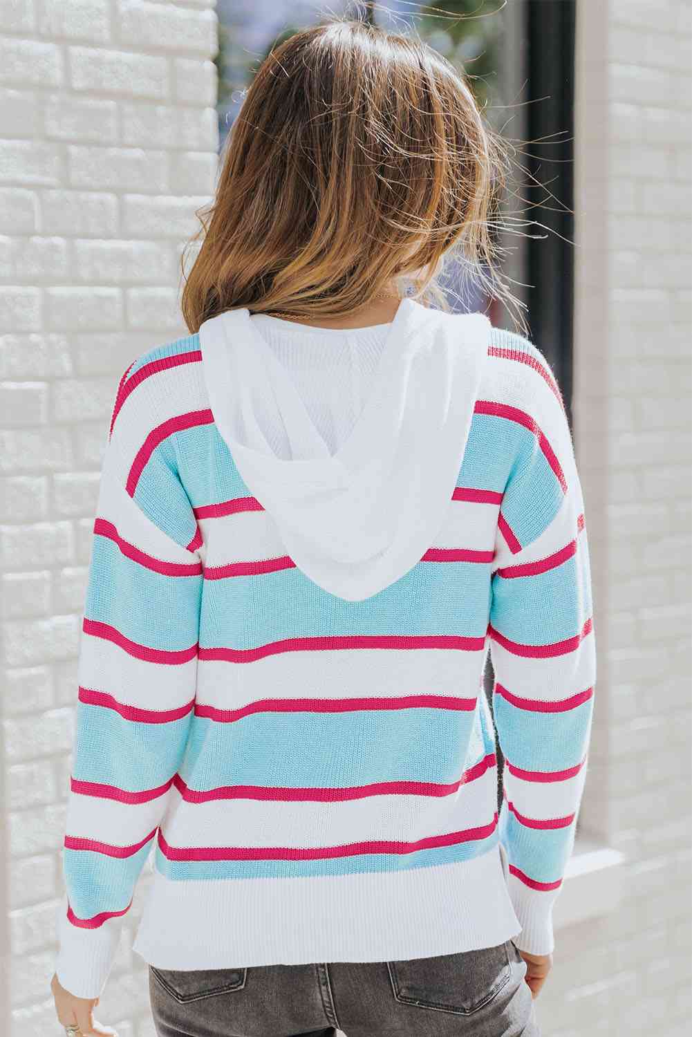 Striped Drawstring Hooded Sweater
