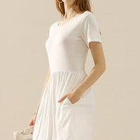 Ninexis Full Size Round Neck Ruched Dress with Pockets