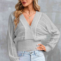 Surplice Neck Lace-Up Sweater