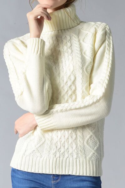 Cable-Knit Turtleneck Pullover Sweater