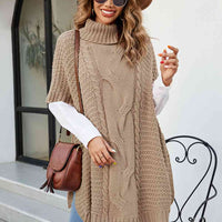 Cable-Knit Turtleneck Slit Sweater