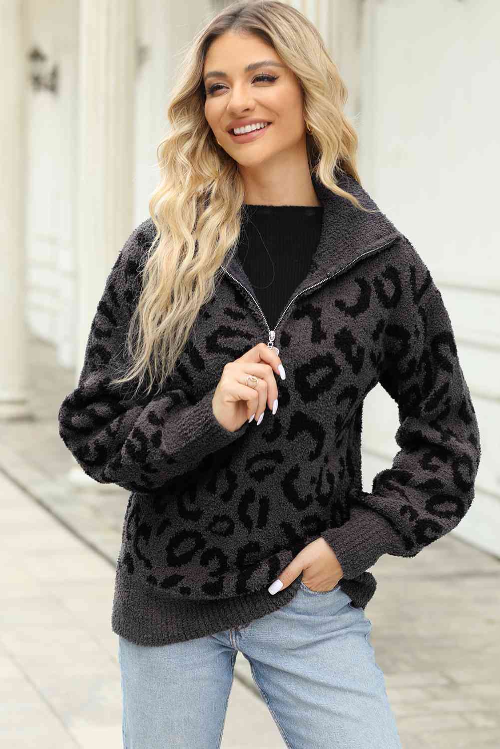 Leopard Half-Zip Sweater