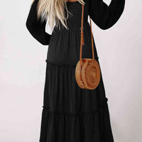 Square Neck Long Sleeve Tiered Dress