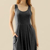 Doublju Full Size Round Neck Ruched Sleeveless Dress with Pockets